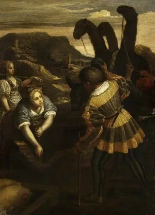 Rebecca and Eliezer at the Well, by Unknown, 1600