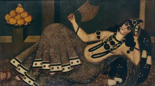 Reclining Lady Holding a Fan, by Unknown