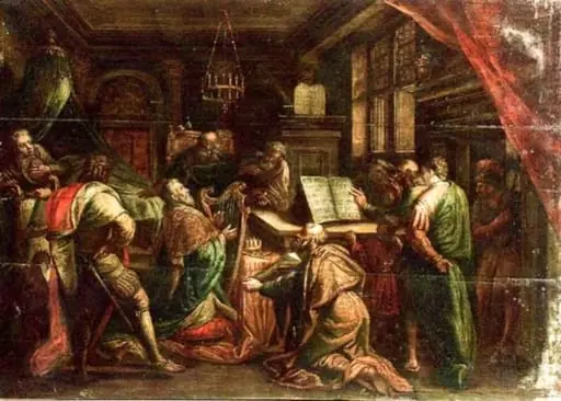 Regele David cântând la harpă, by Unknown