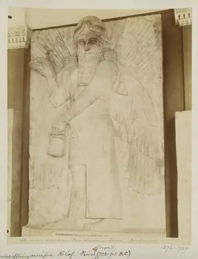 Relief of a genius offering sacrifice, period of Sargon II (722-705 B.C.) from Palace of Khorsabad. Paris: Louvre, by Unknown