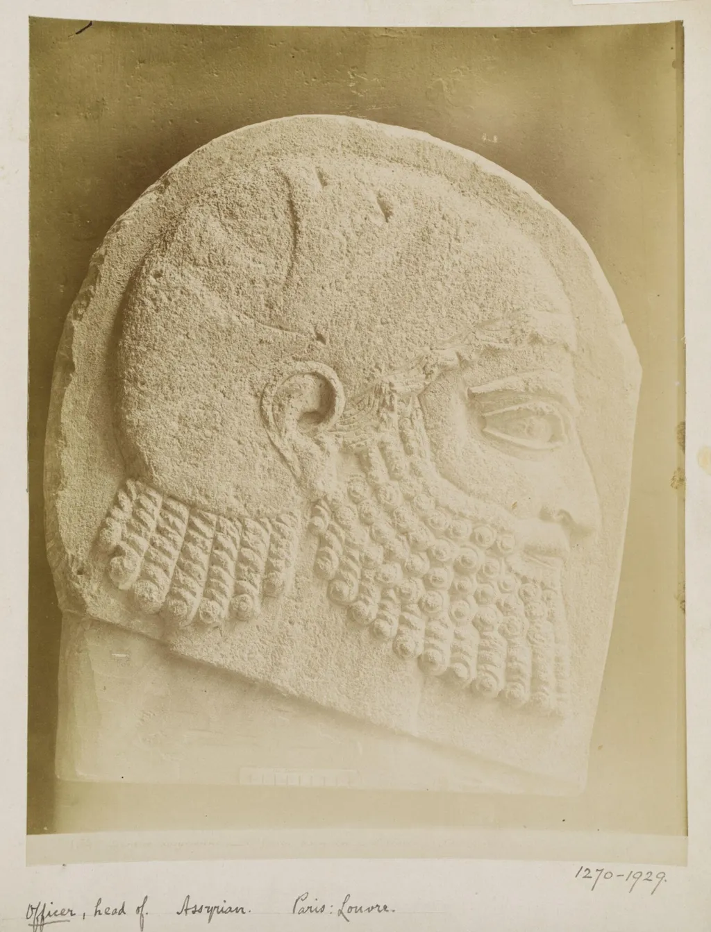 Relief of head of Assyrian officer. Paris: Louvre, by Unknown, photographic, 1884
