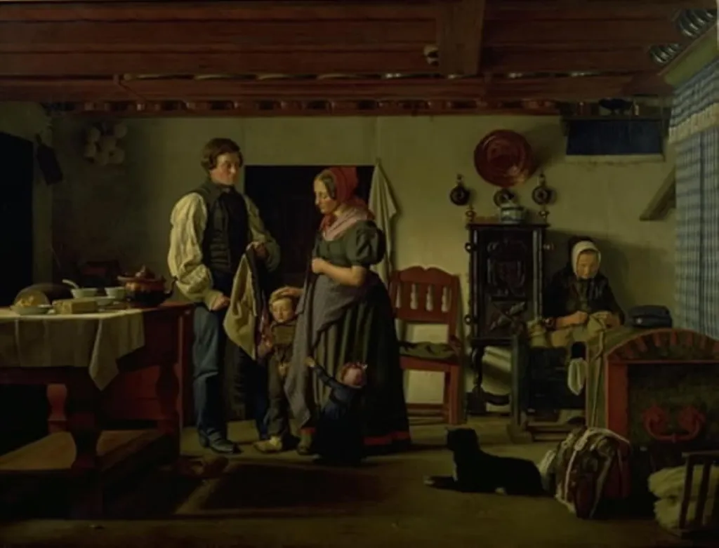 Reservesoldatens afsked med sin familie, by Unknown, 1849