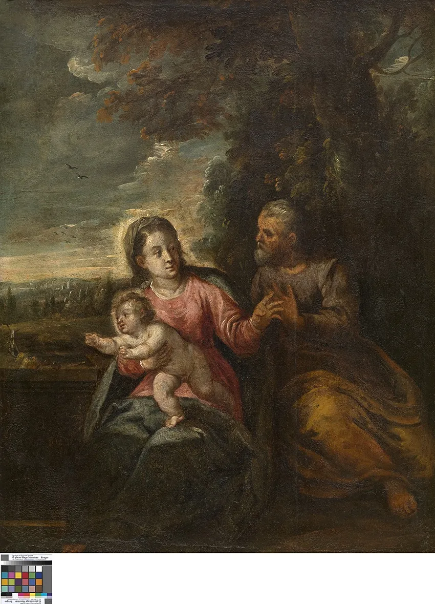 Rest on the Flight into Egypt, by Unknown, oil, 1601