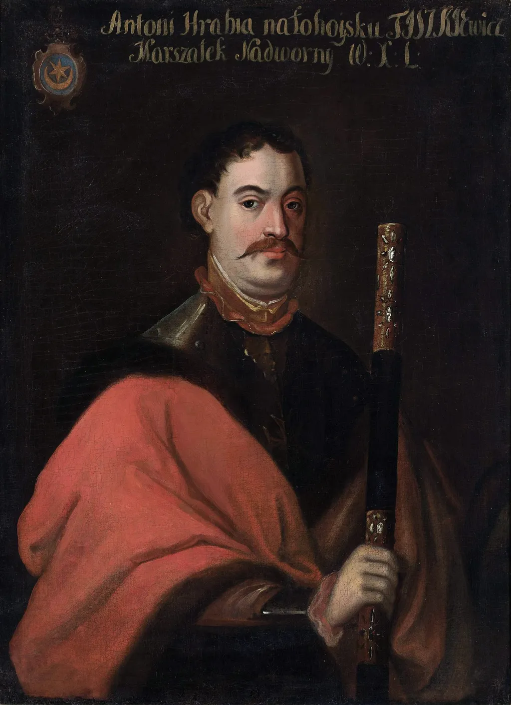 Retrato de Antoni Jan Tyszkiewicz (1609-1649), brasão de armas Leliwa, marechal da corte do Grão-Ducado da Lituânia, by Unknown, oil, 1797