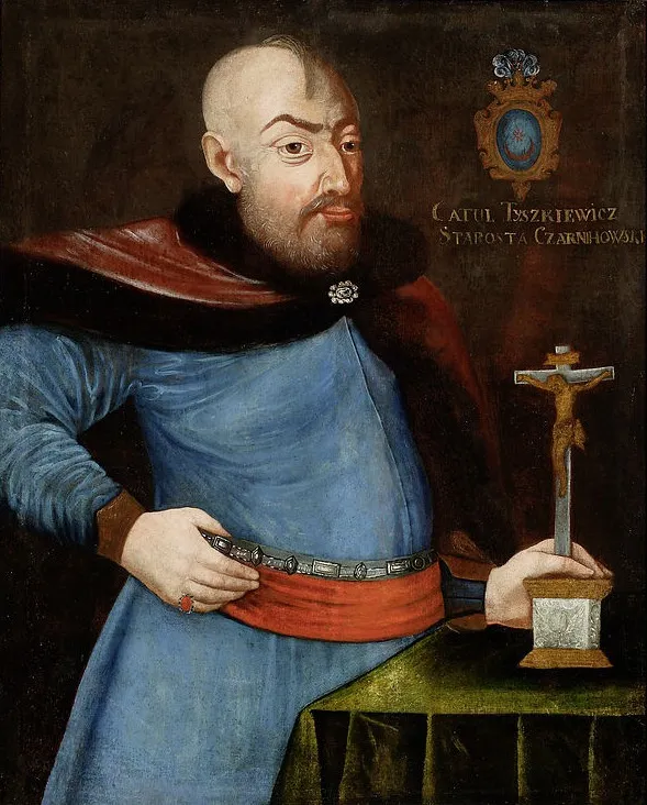 Retrato de Catul (Kalinik?) Tyszkiewicz, brasão de armas Leliwa, starosta de Chernihiv, by Unknown, oil, 1797