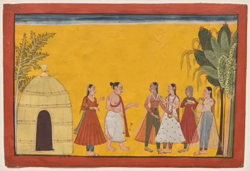 Rishyashringa addresses the courtesans, from the "Shangri" Ramayana, by Unknown