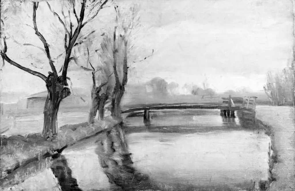 River Landscape with a Bridge, by Unknown, unspecified, 1887