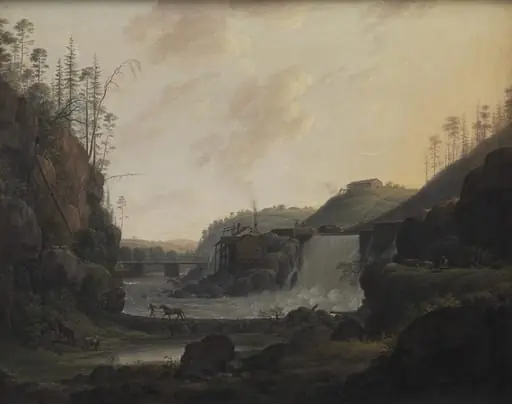 River Landscape with a Waterfall near Bogstad in Norway, by Unknown