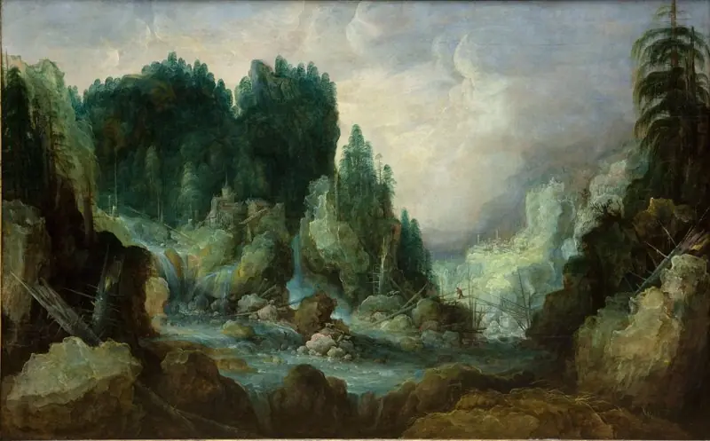 Rocky Landscape with a River and a Waterfall, by Unknown