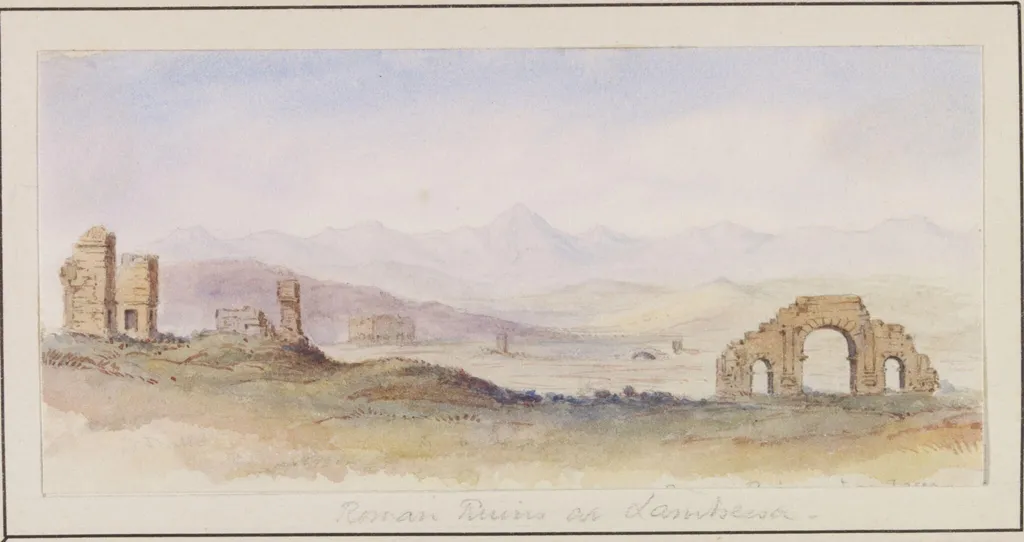Roman Ruins at Lambessa, by Unknown, watercolor, 1835