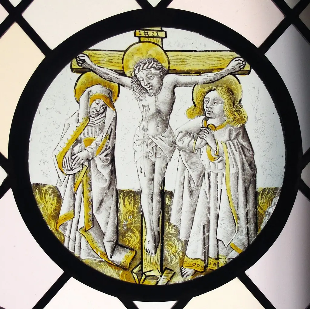 Roundel with Crucifixion, the Virgin and Saint John, by Unknown