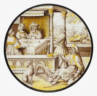 Roundel with Lazarus at the House of Dives, by Unknown, 1520