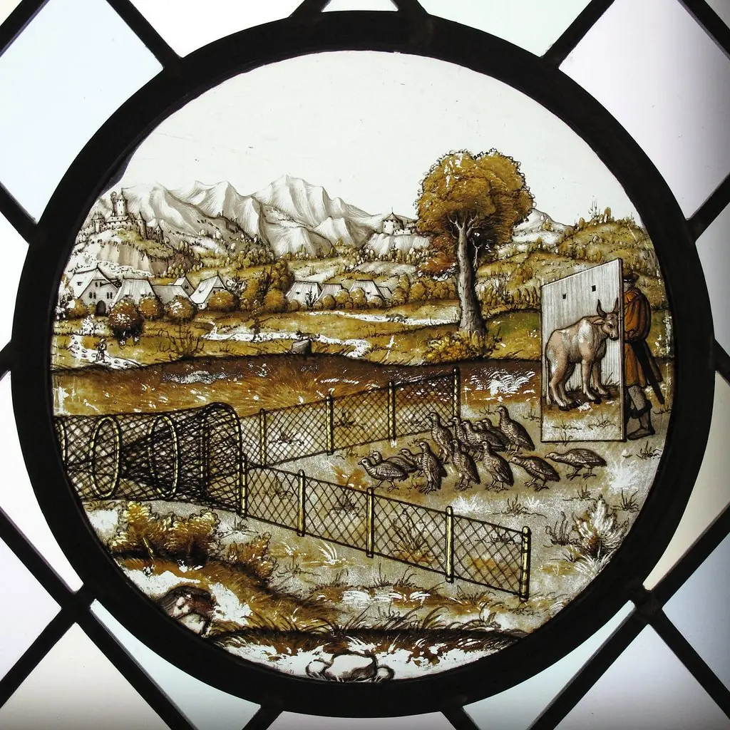 Roundel with Netting Quail, by Unknown, 1550