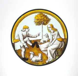 Roundel with Playing at Quintain, by Unknown, 1500
