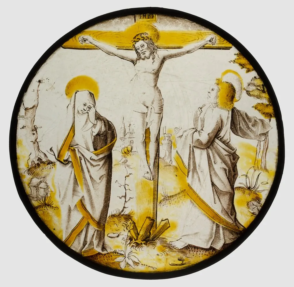Roundel with the Crucifixion, the Virgin, and Saint John, by Unknown, 1525