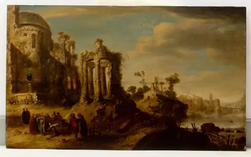 Ruinenlandschaft mit Christus und dem kanaanäischen Weib, by Unknown