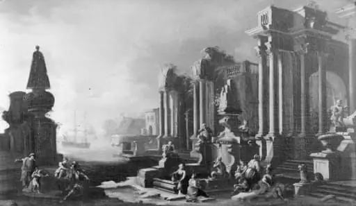 Ruins, Columns and a Triumphal Arch, by Unknown