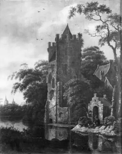 Ruins of a Castle by a River, by Unknown