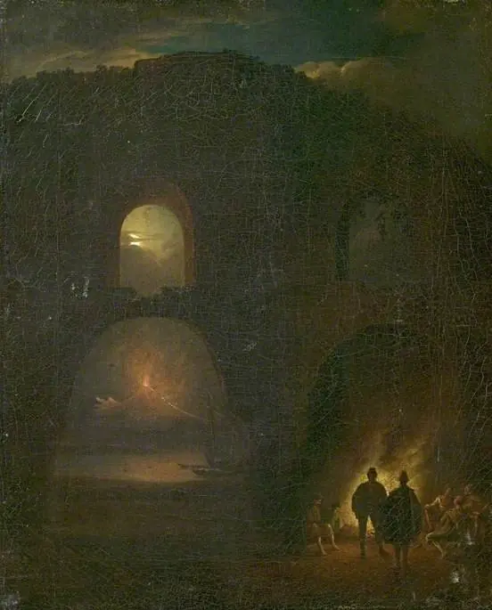 Ruins on the Coast of Naples, Italy, Moonlight, by Unknown