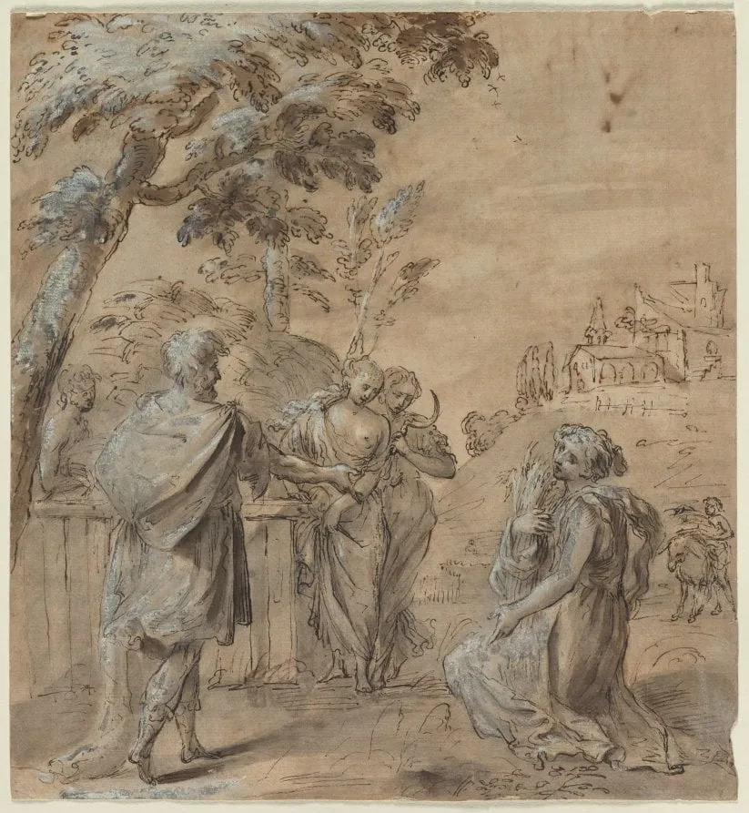 Ruth and Boaz (recto), by Unknown, 1604