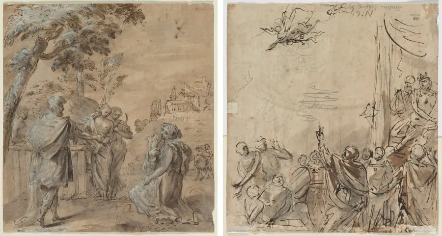 Ruth and Boaz (recto) The Fall of Simon Magus (verso), by Unknown, 1604