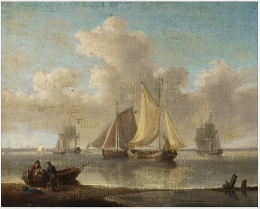 Sailing Ships off Shore, by Unknown