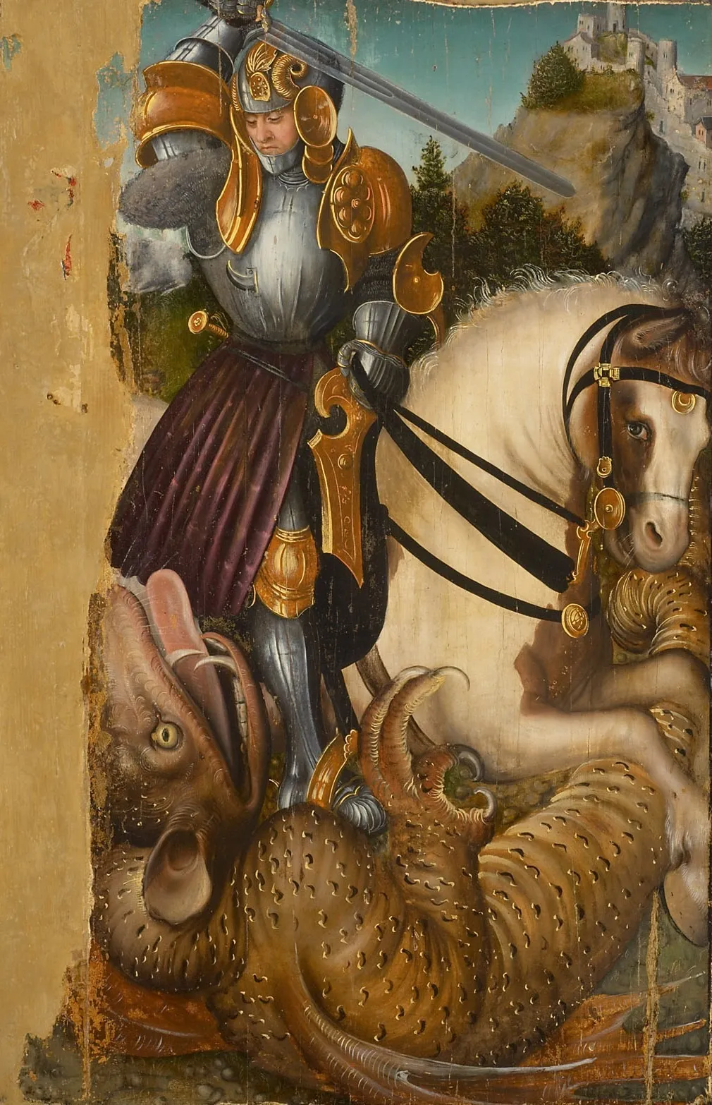Saint George Fighting the Dragon, by Unknown, oil, 1515
