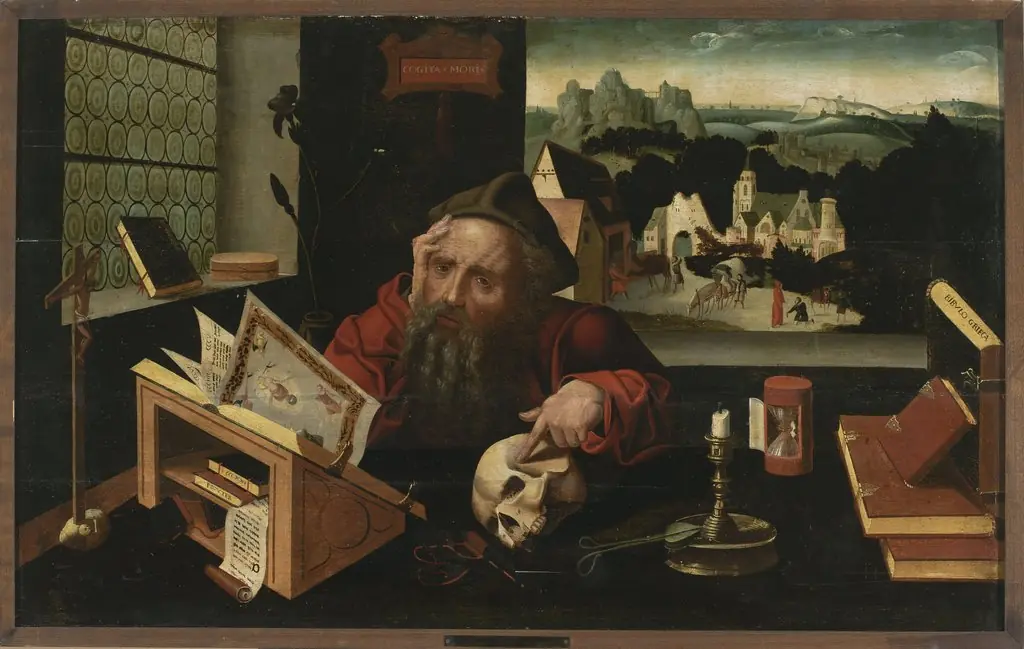 Saint Jerome meditating in his study, by Unknown