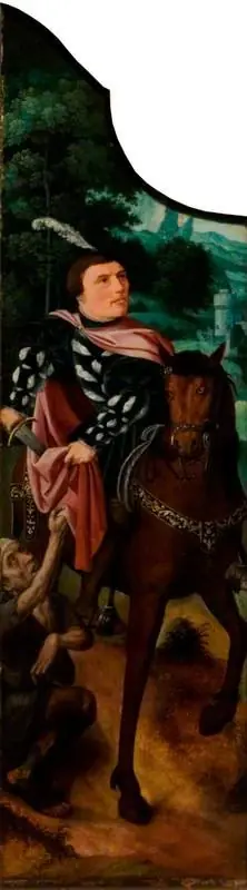 Saint Martin Dividing His Cloak (triptych, left wing), by Unknown