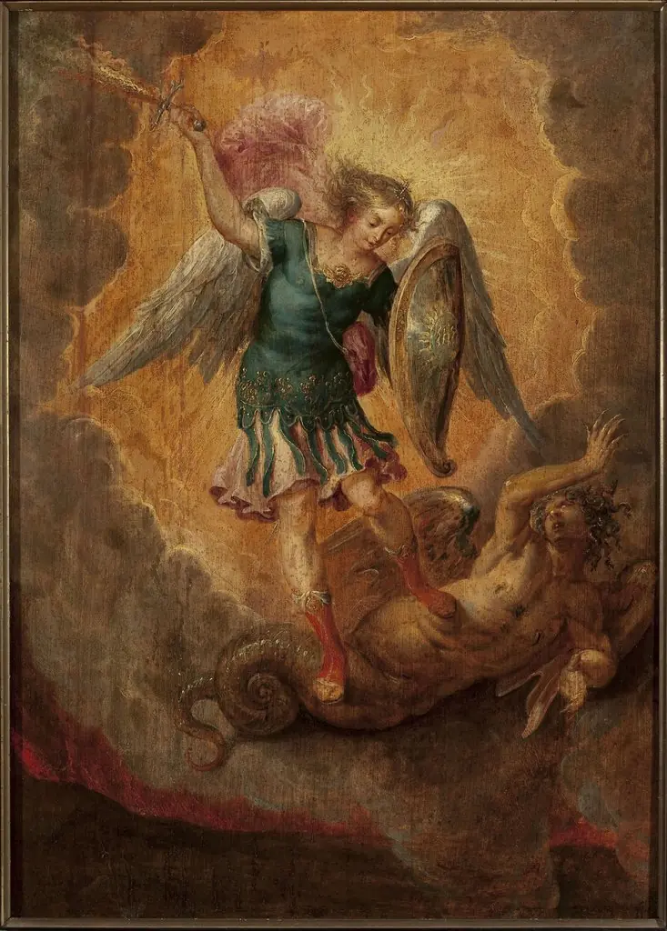 Saint Michael Archangel attacking the dragon, by Unknown