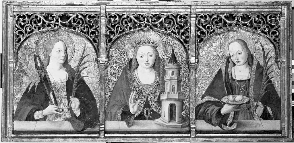 Saints Apollonia, Barbara, and Agatha, by Unknown