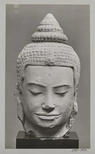 Sandstone sculpture of head of Buddha, Siam, 9th century A.D., V&A Museum, London, by Unknown