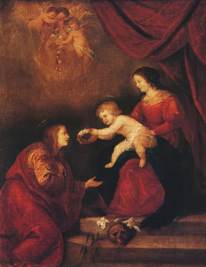 Santa Rosalia at the foot of the Virgin and Child, by Unknown