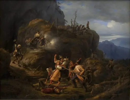 Scene af tyrolerkrigen i året 1809, by Unknown
