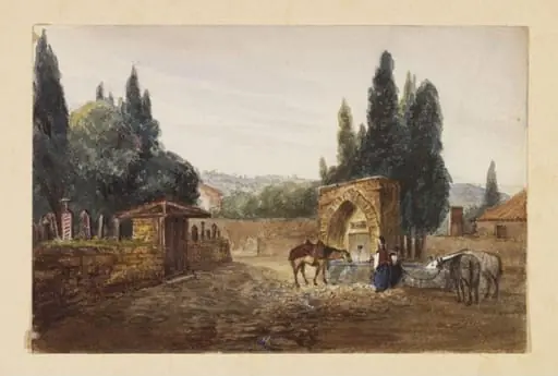 Scene at a Fountain outside a cemetery, probably Smyrna, by Unknown