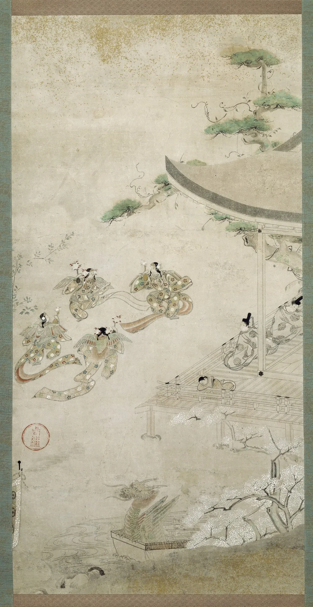 Scene from the Tale of Genji: from the chapter "Butterflies", by Unknown, unspecified, 1573
