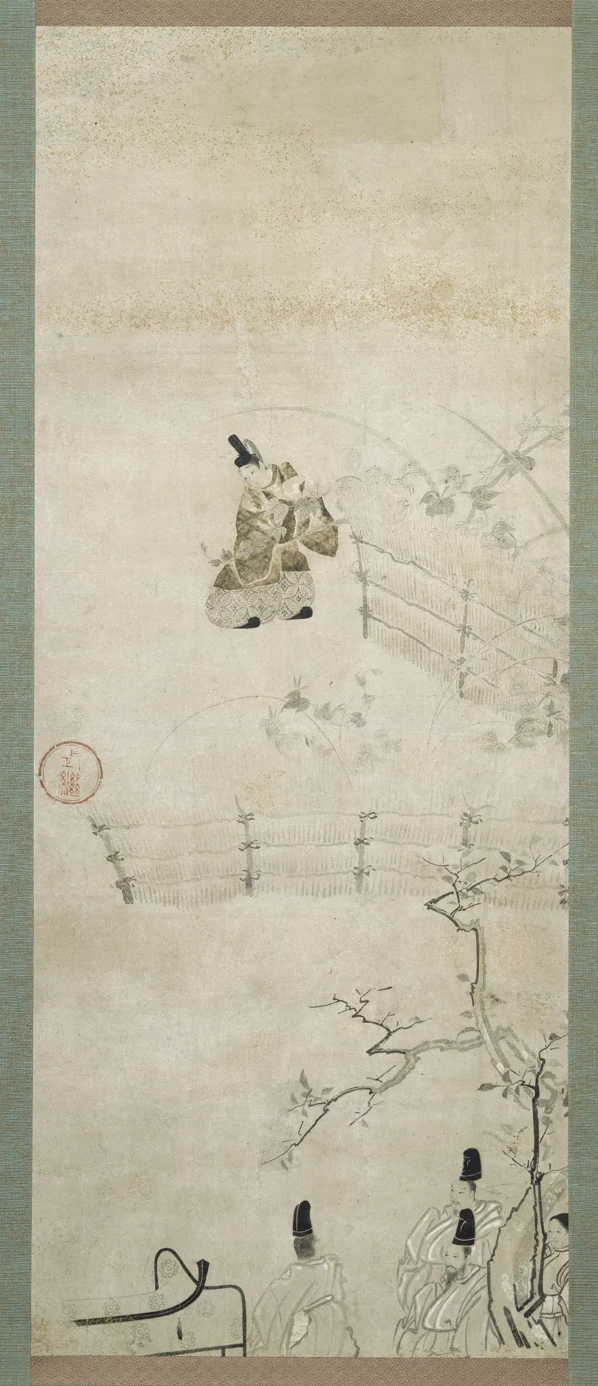 Scene from the Tale of Genji: from the chapter "Yugiri", by Unknown, unspecified, 1573