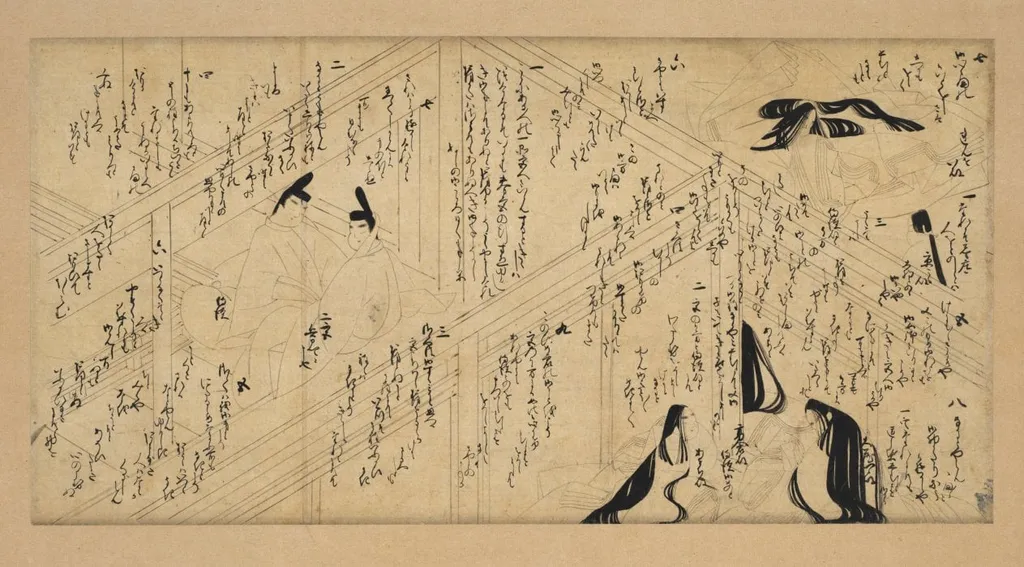 Scene from the Tale of the Wisteria Robe, by Unknown, unspecified, 1404
