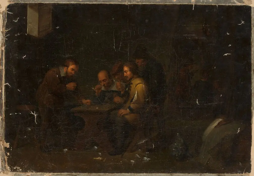 Scene in an interior: playing dice, by Unknown
