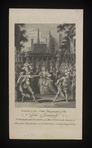Scene in the New Tragedy of the Law of Lombardy, by Unknown, 1779