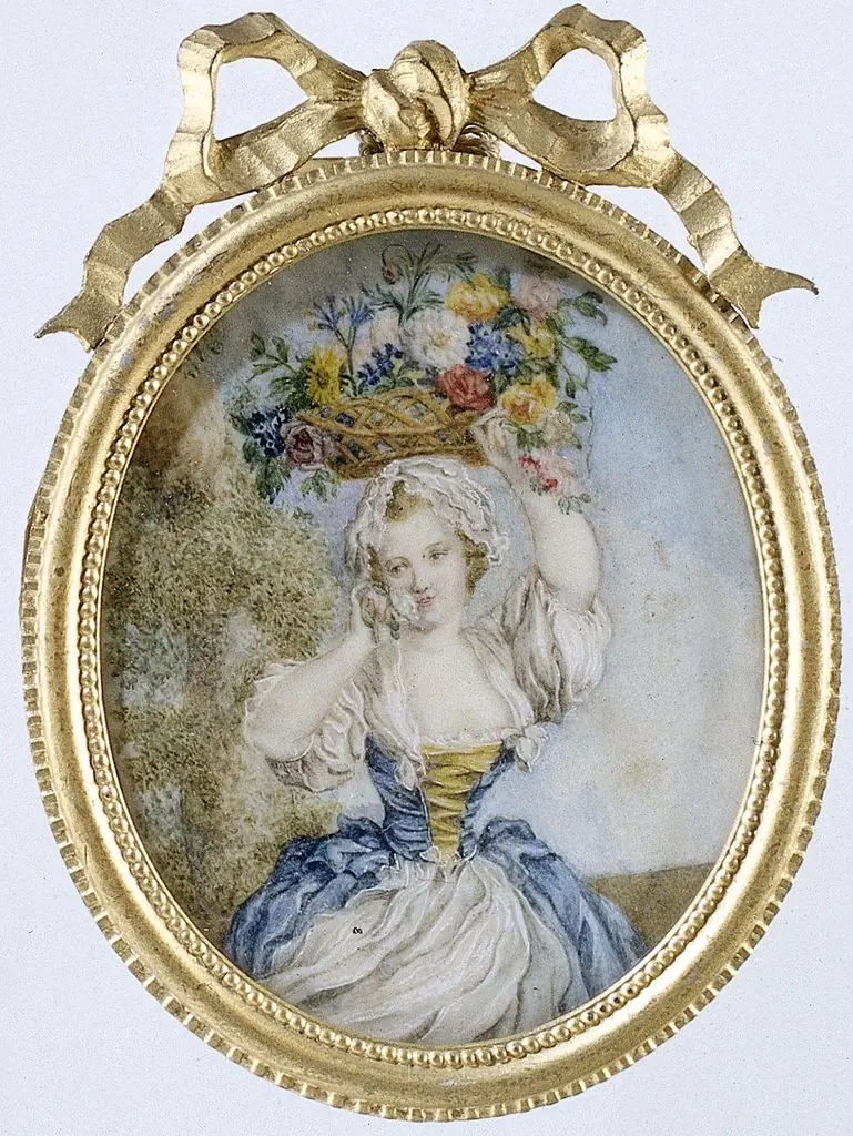 Schilderij met voorstelling van een meisje met bloemenmand, by Unknown