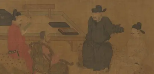 南宋 	佚名   舊傳五代周文矩   琉璃堂人物圖   卷|Scholars of the Liuli Hall, by Unknown, 1283