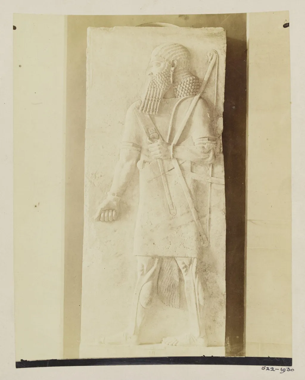 Sculpture of Assyrian archer, 9th century B.C., Louvre, Paris, by Unknown, photographic, 1884