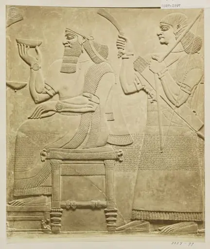 Sculpture, relief of figure seated with attendant. London: British Museum, by Unknown