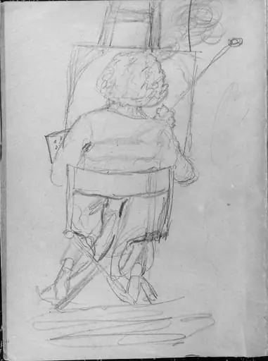 Seated Artist, Viewed from the Rear, Painting at an Easel (from Whistler Album), by Unknown, 1854