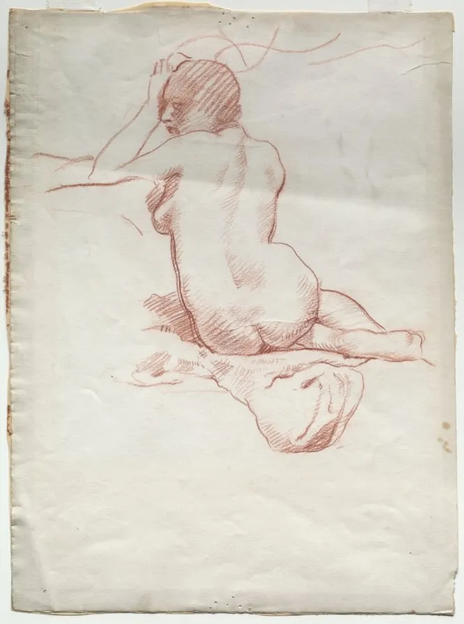 Seated Female Nude from the Rear, by Unknown, 1904