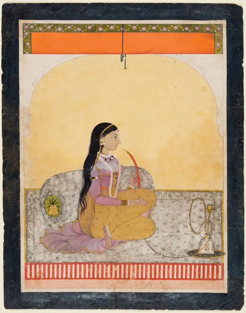 Seated Lady Smoking a Hookah, by Unknown, 1790