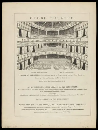 Seating plans for the Royal Court Theatre 1879-1881, and the Globe Theatre 1875-1876, by Unknown
