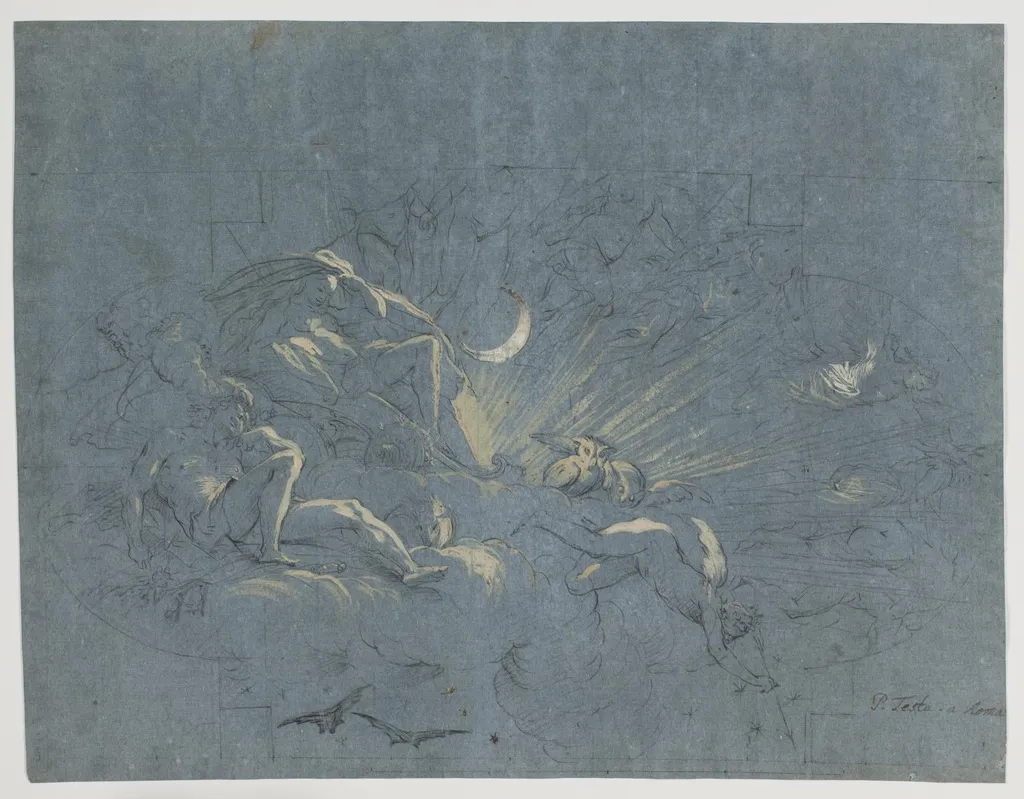 Selene and Endymion, design for a ceiling painting, by Unknown, unspecified, 1750