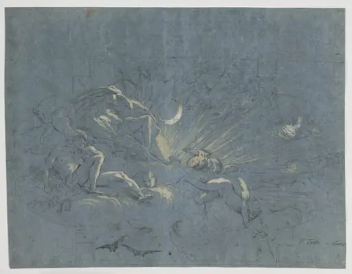 Selene and Endymion, design for a ceiling painting, by Unknown